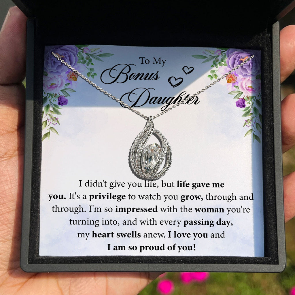 To My Bonus Daughter - Life Gave Me You - Orbital Birdcage Necklace-4