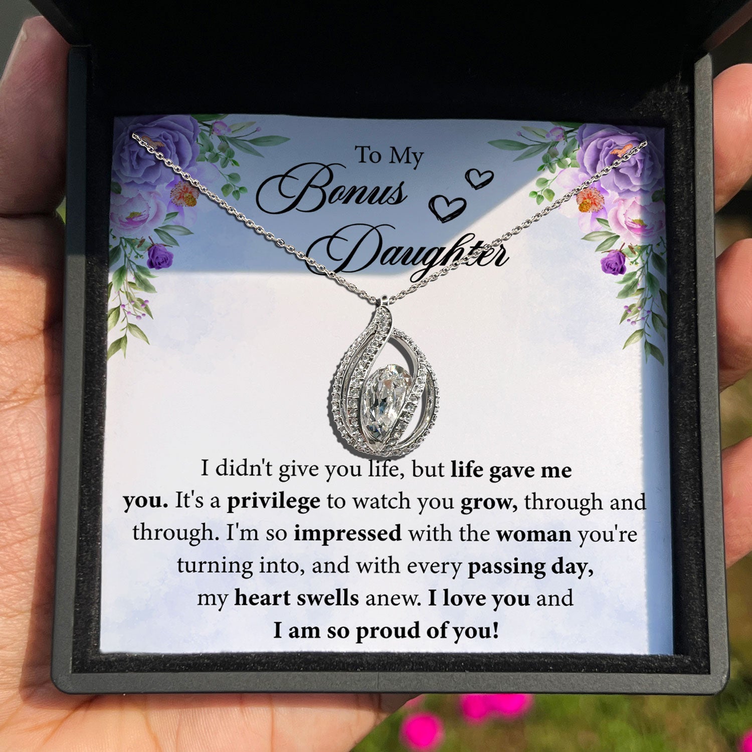 To My Bonus Daughter - Life Gave Me You - Orbital Birdcage Necklace-4