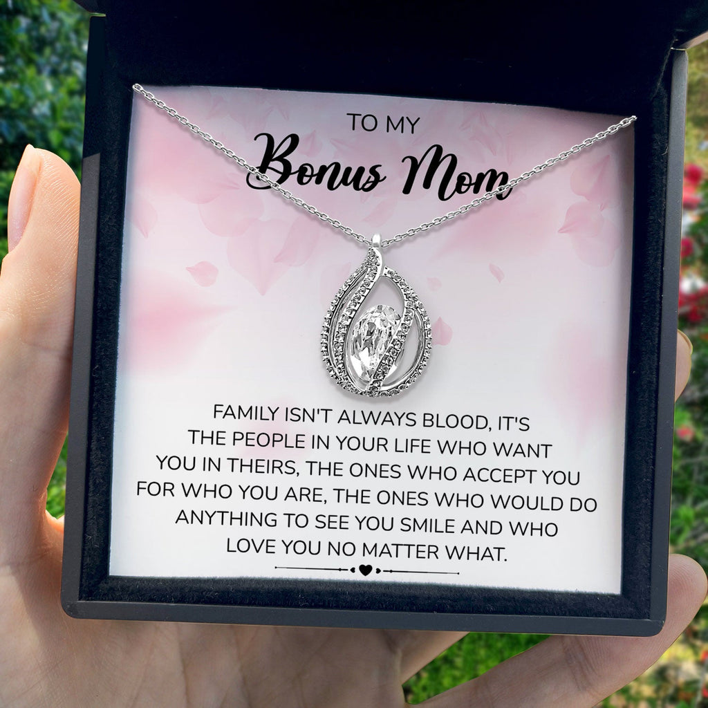 To My Bonus Mom - Family Isn't Always Blood,It's The People In Your Life Who Want You In Theirs - Orbital Birdcage Necklace-1