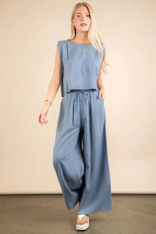 VERY J Solid Woven Top & Pants Set-4