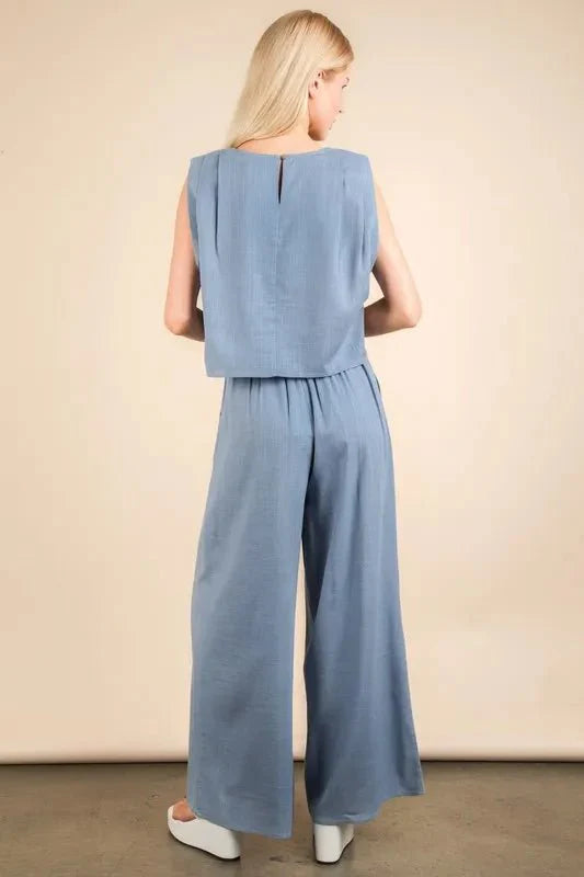 VERY J Solid Woven Top & Pants Set-2