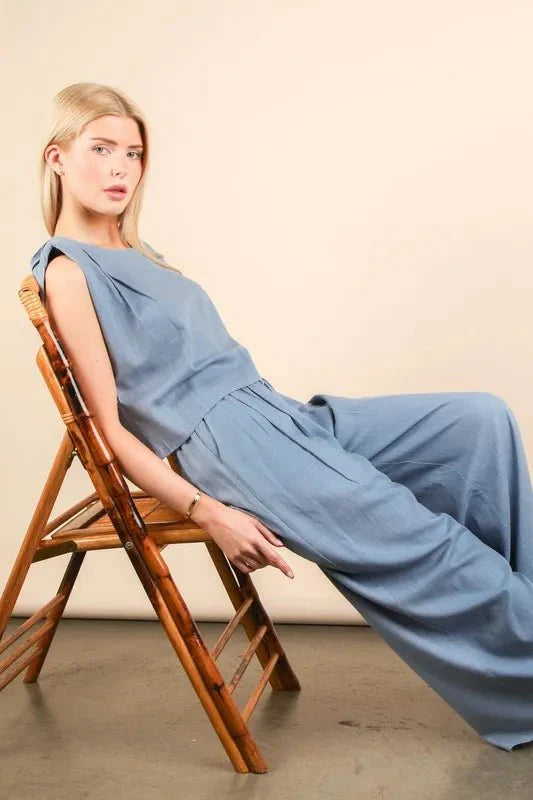 VERY J Solid Woven Top & Pants Set-3